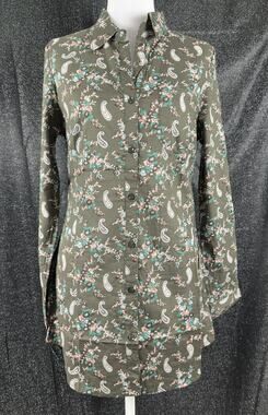 NWT Standards & Practices Olive Floral Paisley Button Front Tunic Top Medium